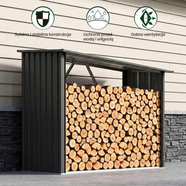Metalowa wiata na drewno Premium 84 × 217 × 154 cm (1,9 m²)
