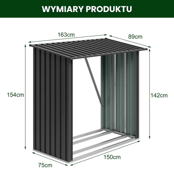 Metalowa wiata na drewno Premium 89 × 163 × 154 cm (1,5 m²)