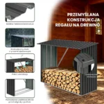Metalowa wiata na drewno Premium 84 × 217 × 154 cm (1,9 m²)