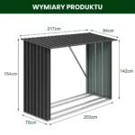 Metalowa wiata na drewno Premium 84 × 217 × 154 cm (1,9 m²)