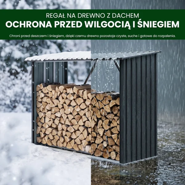 Metalowa wiata na drewno Premium 84 × 217 × 154 cm (1,9 m²)